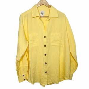 Billabong Button Up Gauze Shirt Yellow Womens Size M Cotton Beach Fisherman